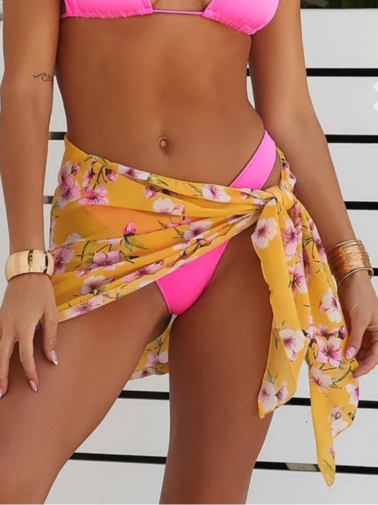 Doll Swimwear Other - Floral Yellow Beach Sarong Cover-Up with Pink Accents
